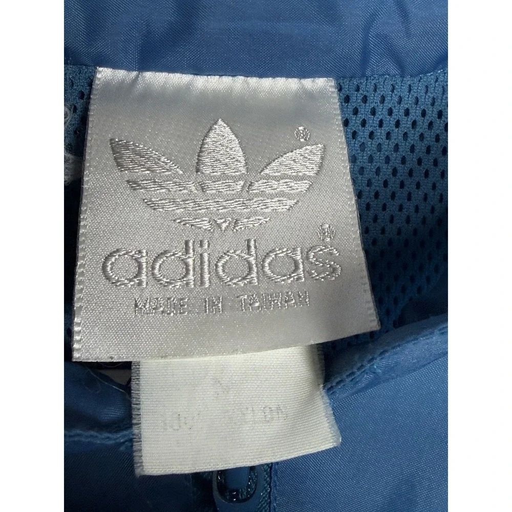 Vintage 80s Adidas Originals Windbreaker Jacket Trefoil M Blue Packable Hooded